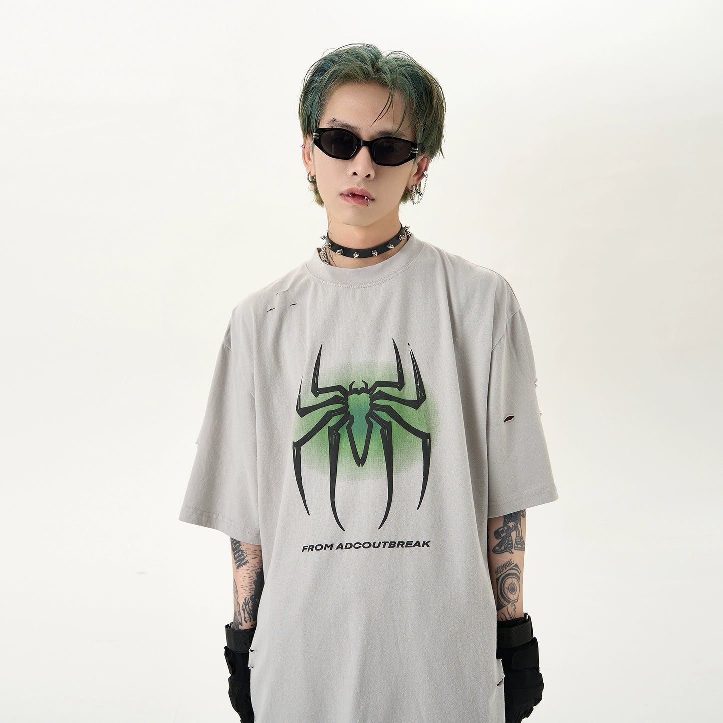 Spider Print Damage Short Sleeve T-Shirt WN5080