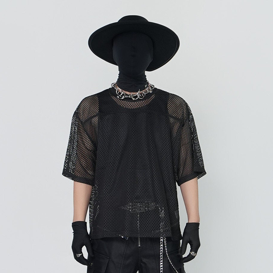Mesh Sheer Oversize Short Sleeve T-Shirt & Vest WN24293