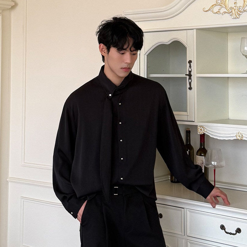 Tie Design Oversize Long Sleeve Shirt WN24944
