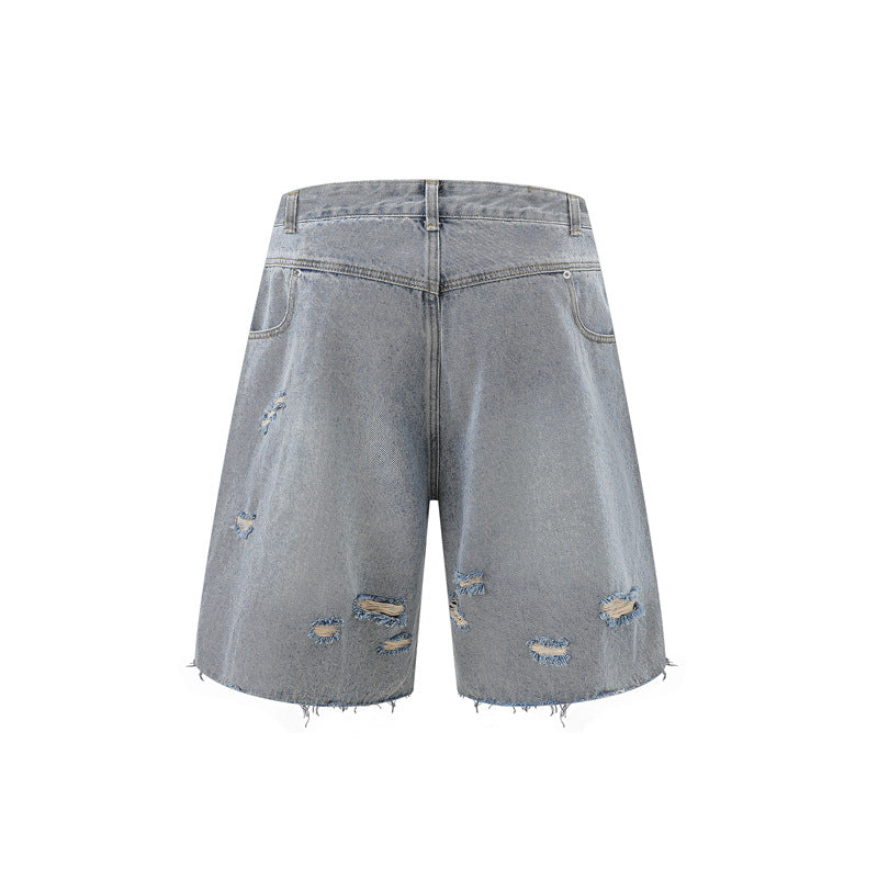 Washed Damage Wide Leg Denim Short Pants WN25596