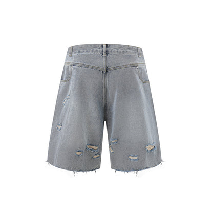 Washed Damage Wide Leg Denim Short Pants WN25596
