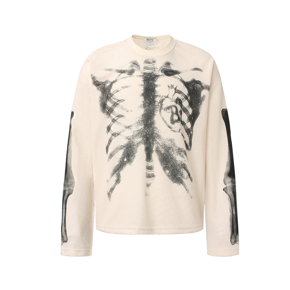 Skeleton Print Waffle Long Sleeve T-Shirt WN25476