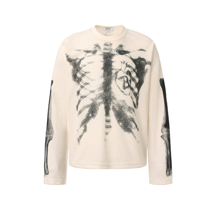 Skeleton Print Waffle Long Sleeve T-Shirt WN25476
