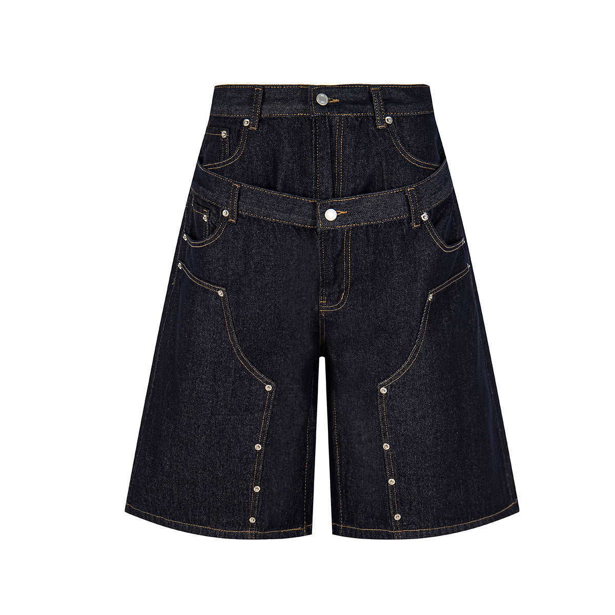 Fake Layered Double-Waist Wide Leg Denim Short Pants WN25667