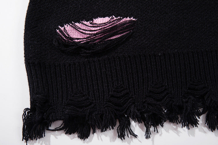 Asymmetric Butterfly Jacquard Chain Detail Knit Sweater WN11513