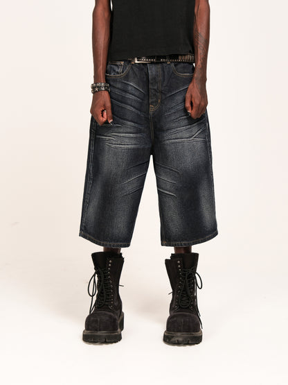 Washed Whisker Denim Half Jeans WN26645