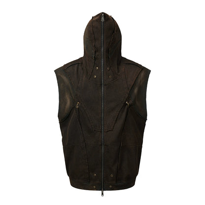 Washed Oversize Hooded Vest WN9445