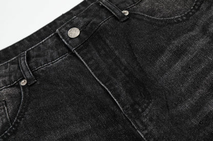 Washed Rhinestone Barrel Denim Jeans WN26102
