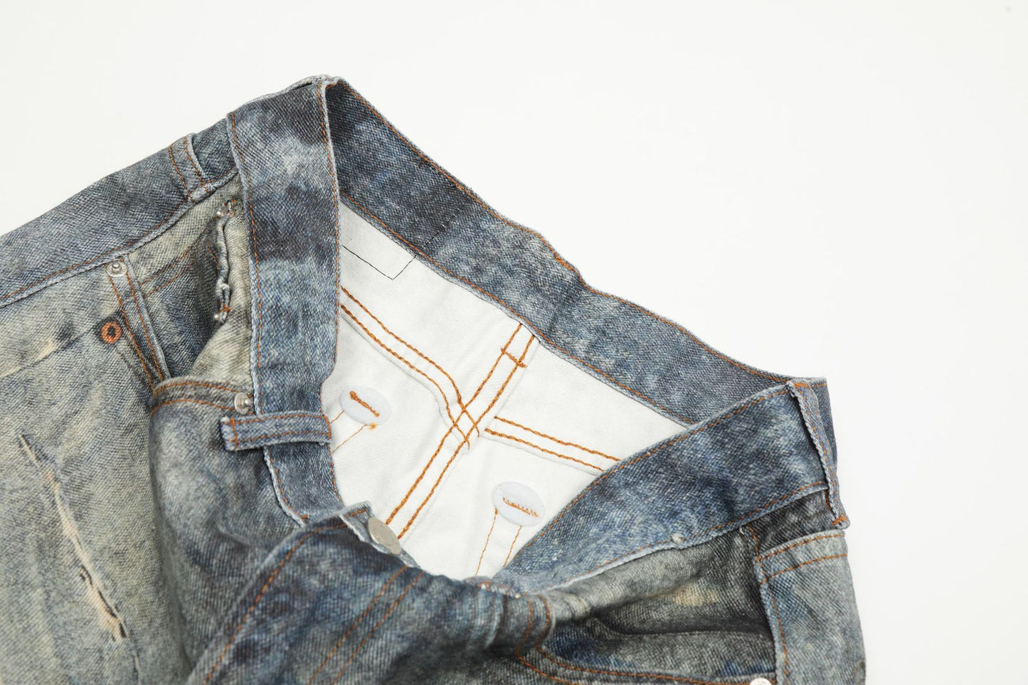 Dirty Dye Print Washed Straight Leg Denim Jeans WN16118