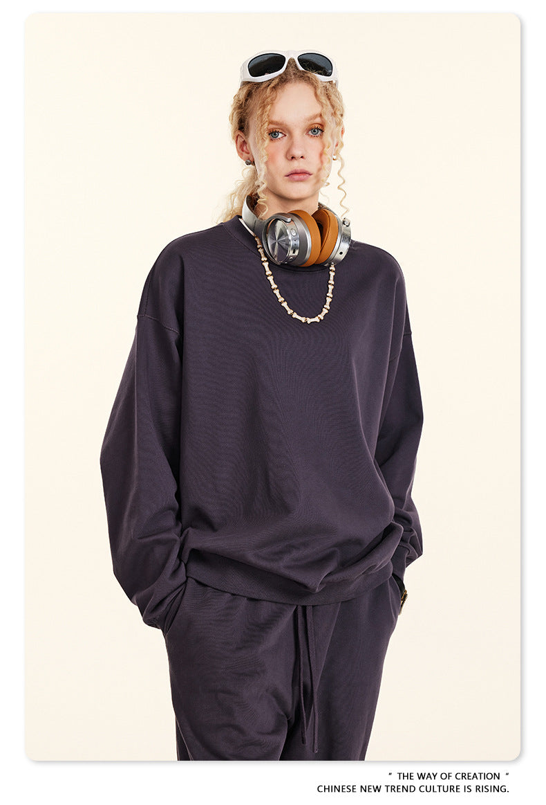 Oversize Heavyweight Basic Round Neck Sweatshirt WN9929