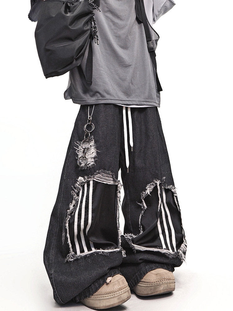 Ripped Wide Leg Denim Jeans WN23995