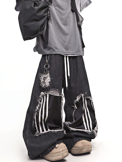 Ripped Wide Leg Denim Jeans WN23995