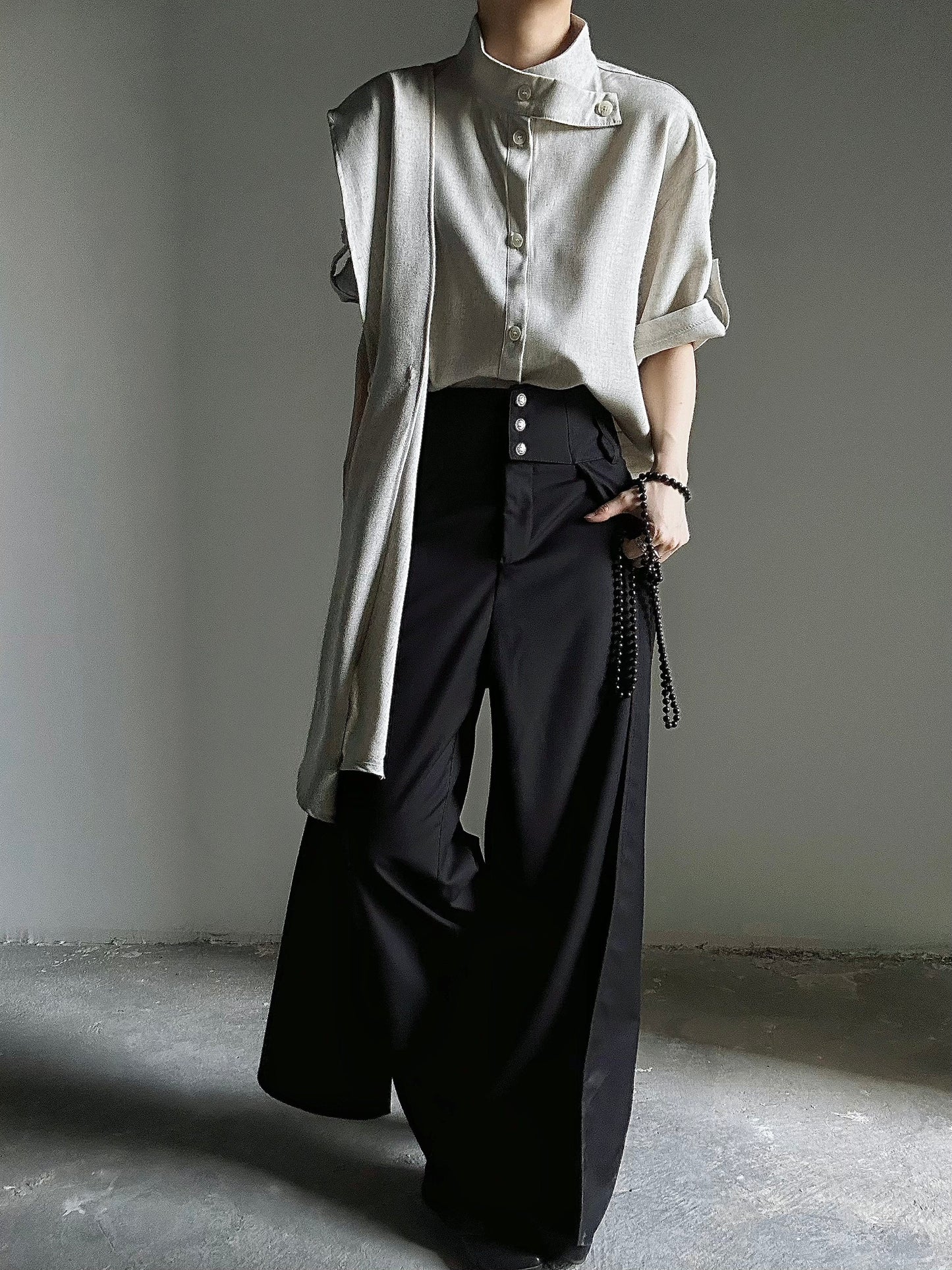 Button Detail Wide Leg Trousers WN23120