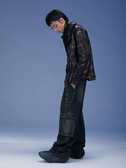 Wide Leg Denim Cargo Jeans WN17038