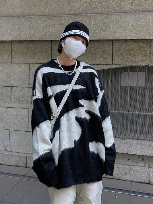 Abstract Pattern Fuzzy Oversize Knit Sweater WN24400