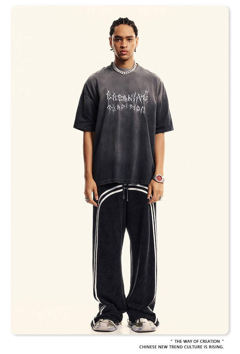 Washed Damage Print Oversize Short-sleeve T-shirt WN6400