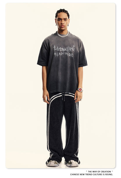 Washed Damage Print Oversize Short-sleeve T-shirt WN6400