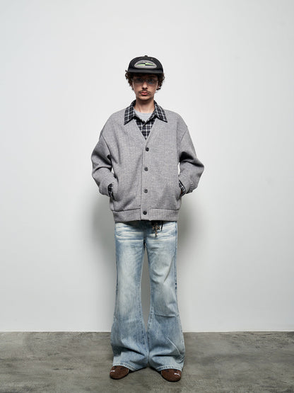 Fake Layered Plaid Patchwork Oversize Knit Cardigan WN22927