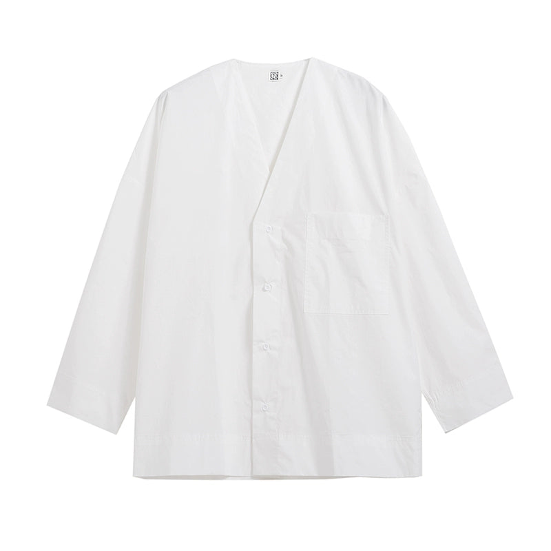 V-Neck Plain Long Sleeve Shirt WN21484