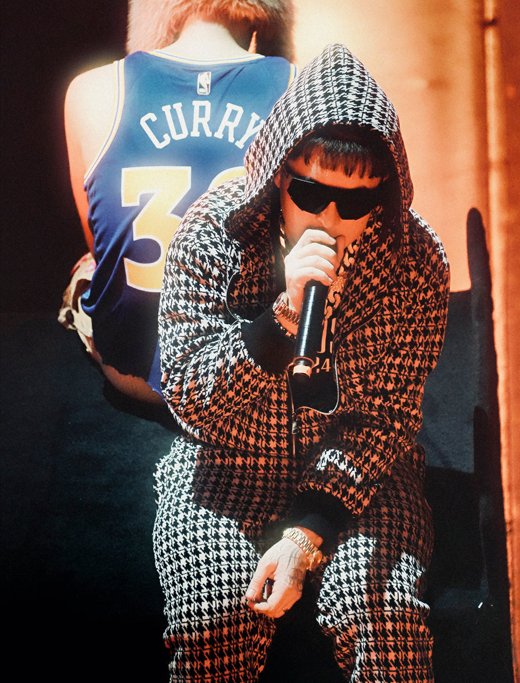 Houndstooth Hooded Zipper Jacket & Micro Flare Pants Setup WN21011