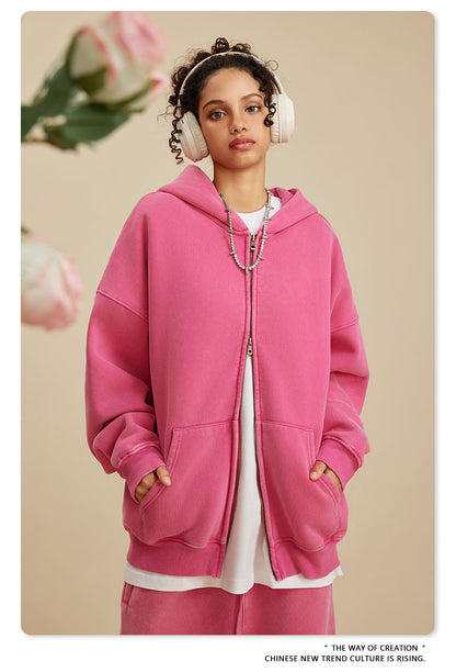 Oversize Washed Zipper Hoodie WN6461