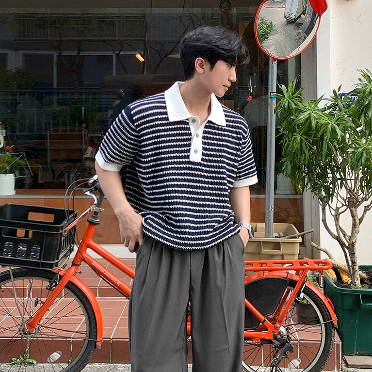 Colorblock Stripe Knit Short Sleeve Polo Shirt WN20320