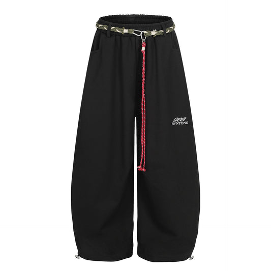 Rope Drawstring Curved Wide Leg Sweatpants WN25708