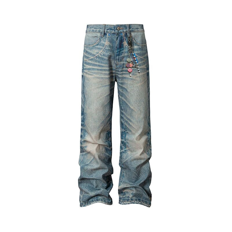 Chain Detail Wash Straight Denim Jeans WN23235