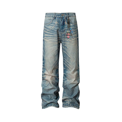 Chain Detail Wash Straight Denim Jeans WN23235