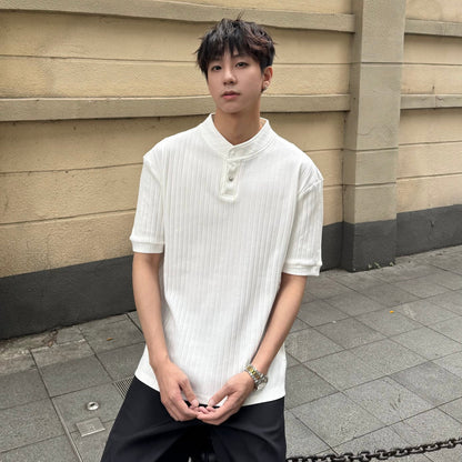 Rib Asymmetrical Button Short Sleeve T-Shirt WN25298
