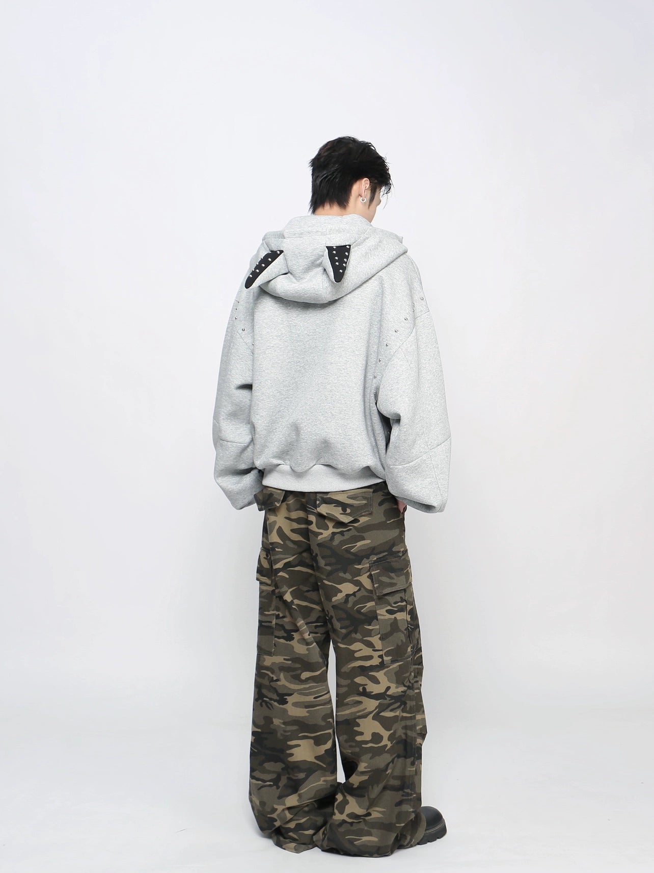 Studs Mix Patchwork Zipper Hoodie WN21042