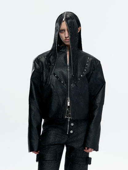 Heavyweight Waxed Rivet Double Zipper Jacket WN23549