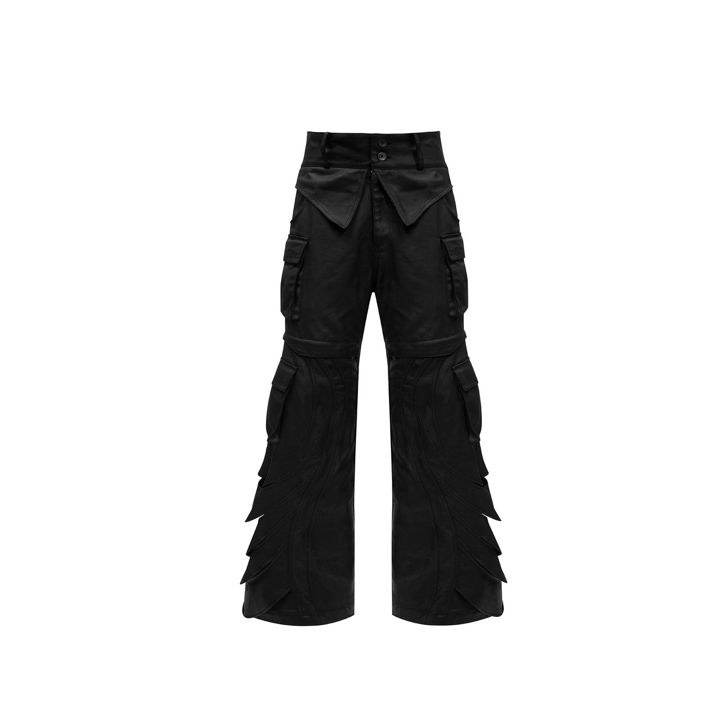 Leather Like Detachable Hem Wide-Leg Baggy Cargo Pants WN6482