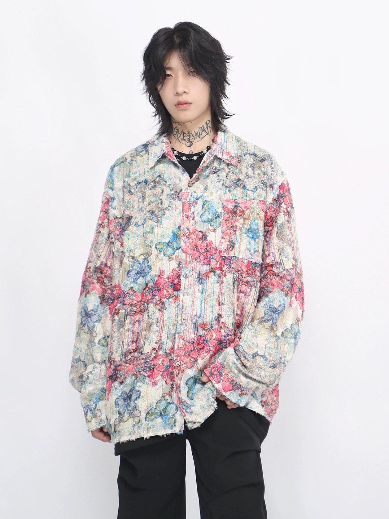 Butterfly Graffiti Print Oversize Shirt WN8725