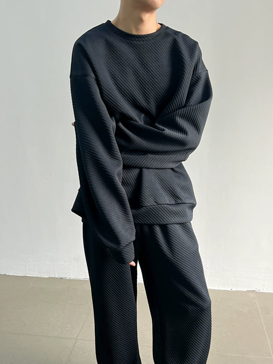 Oversize Pleats Sweatshirt &  Wide-leg Pleats Sweatpants Setup WN5011