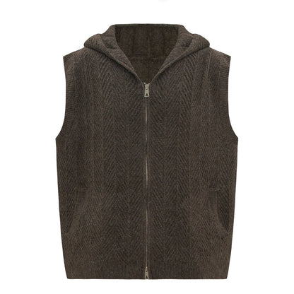 Hooded Zip-Up Knit Sweater Vest WN26232