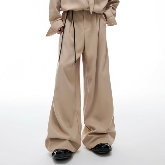 Ribbon Tie Shoulder-Pad Long Sleeve Shirt & Wide Leg Pants Setup WN20528-S