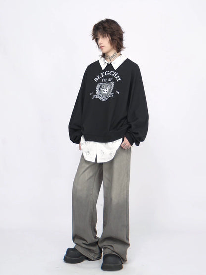 Oversize Fake Layered Polo Sweatshirt WN7704