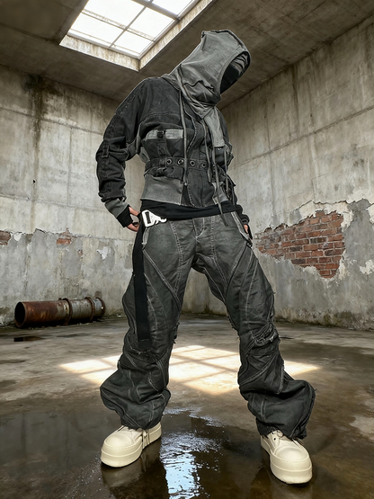 Zipper Structure Deconstructed Washed Short Jacket WN21995