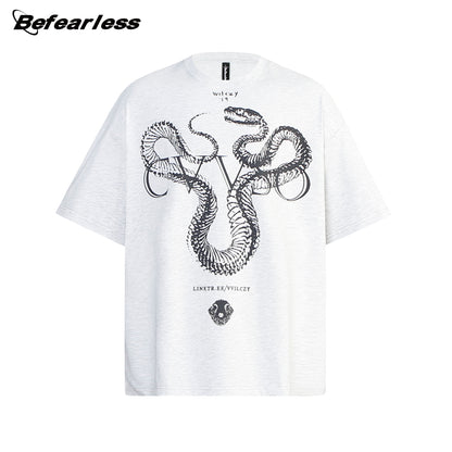 Washed Snake Skeleton Graphic Oversize Short Sleeve T-Shirt WN26408