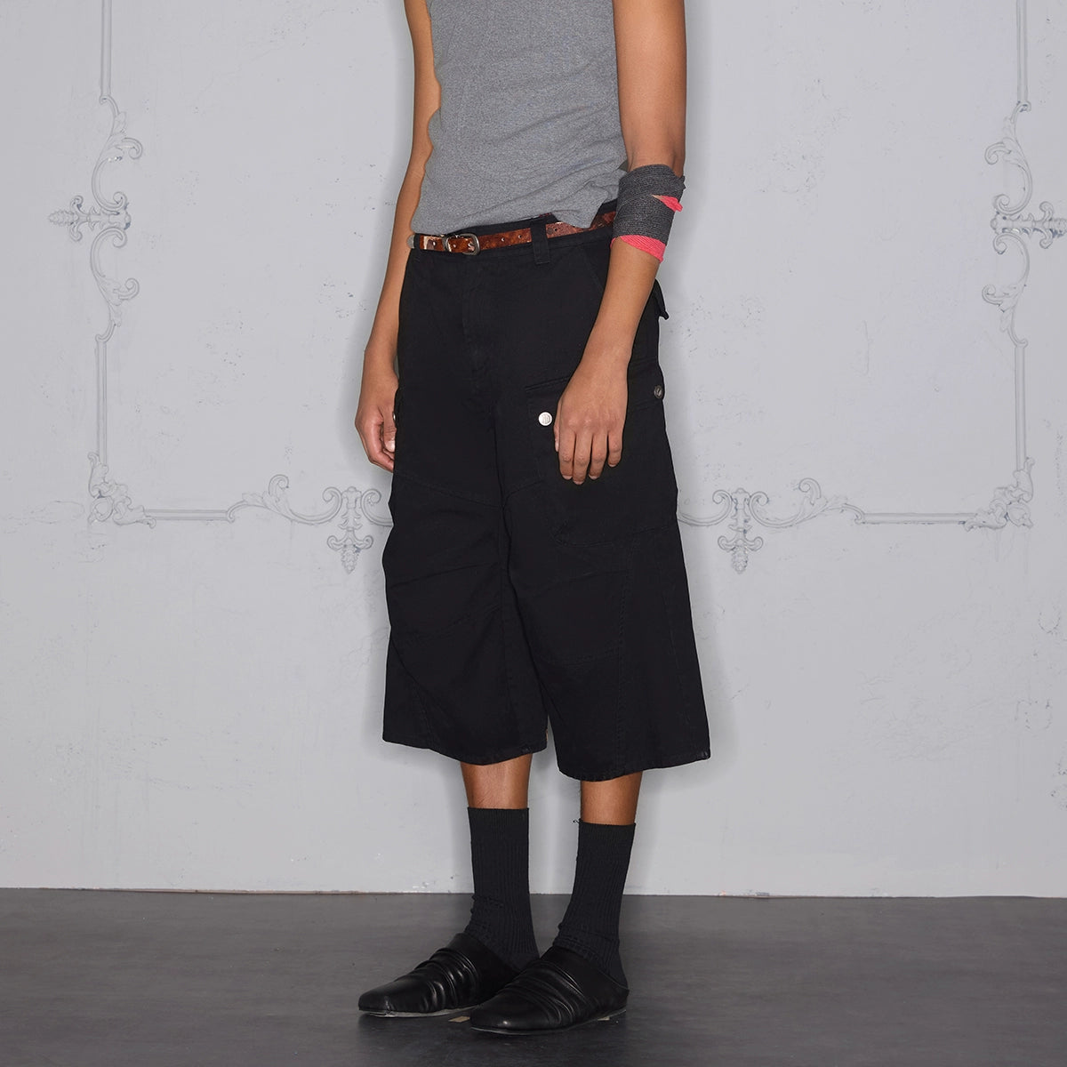 Pleats Wide Leg 3D Pocket Cargo Half Pants WN17914