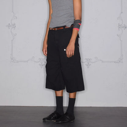 Pleats Wide Leg 3D Pocket Cargo Half Pants WN17914