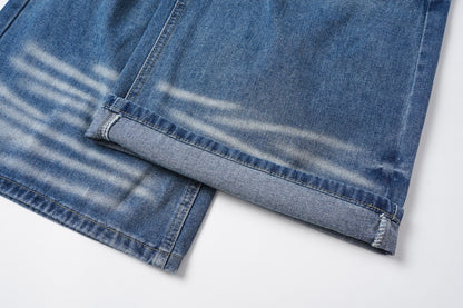 Damage Washed Wide Leg Denim Jeans WN27962