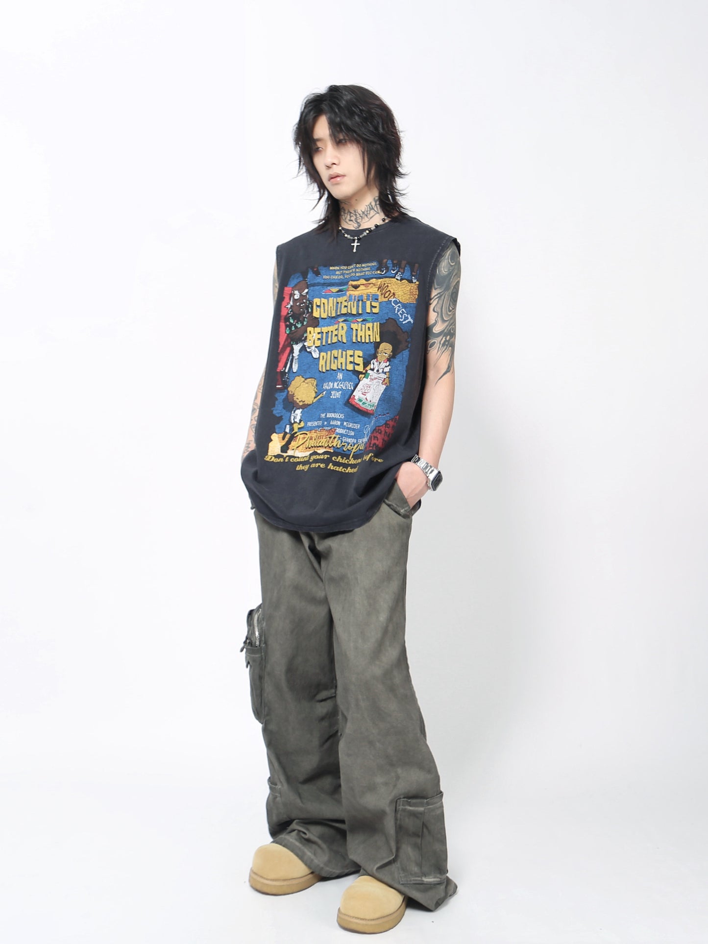 Oversize Washed Graphic Sleeveless T-Shirt WN24427