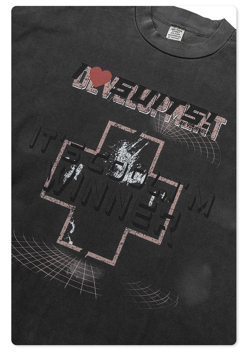 Washed Print Oversize Short-sleeve T-shirt WN6422