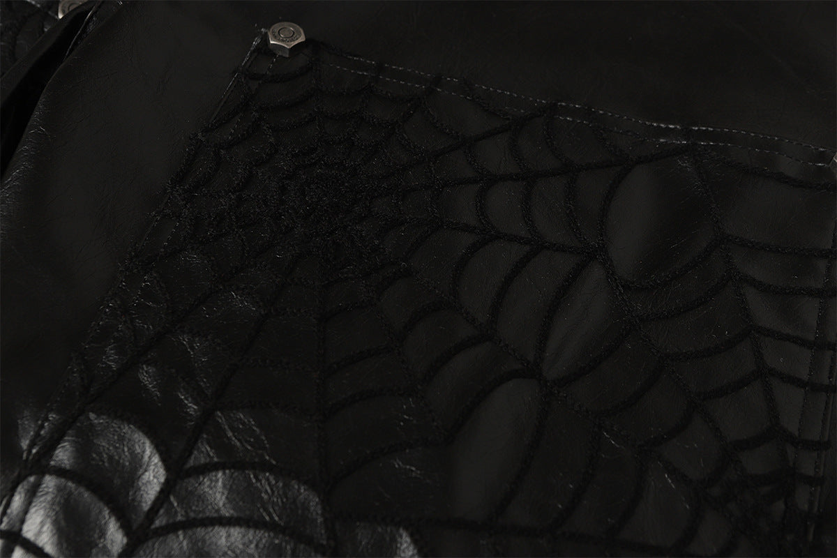 PU Leather Embroidery Wide Leg Pants WN23060