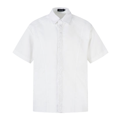 Everlasting Flower Embroidery Deconstructed Short Sleeve Shirt WN26848