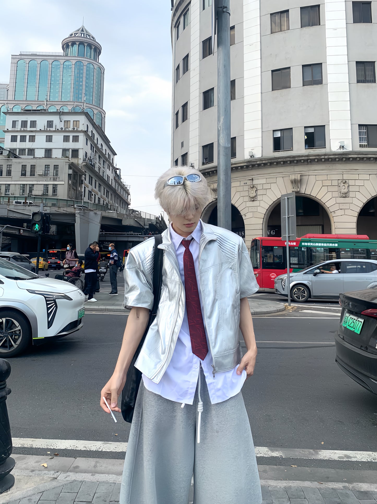 Metal Spine Design Shoulder-Pad PU Leather Jacket WN19853