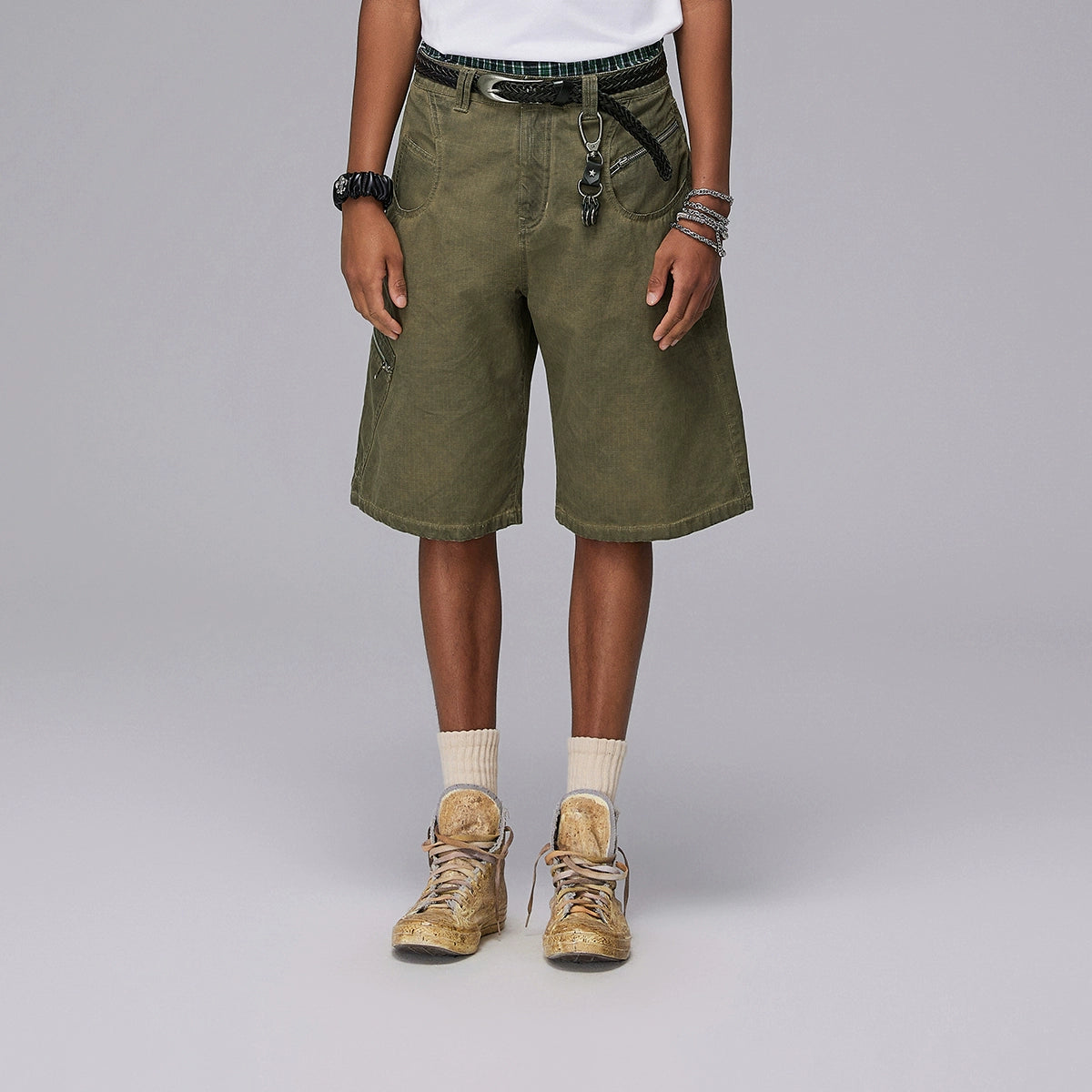 Zipper Design Washed Denim Half Jeans WN17804