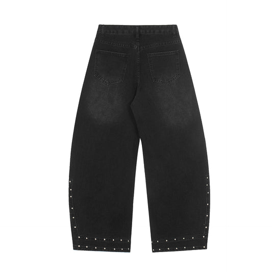 Washed Studs Detail Wide Leg Denim Jeans WN25403